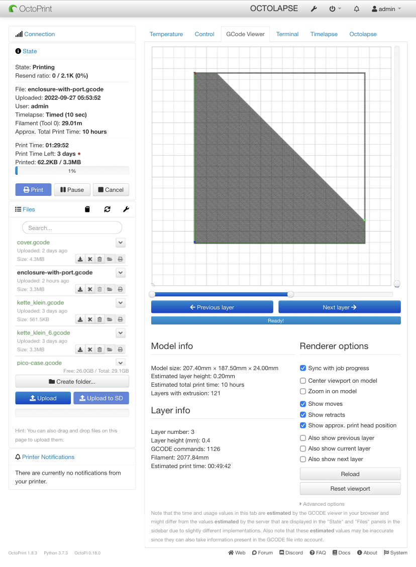 Enclosure GCode viewer